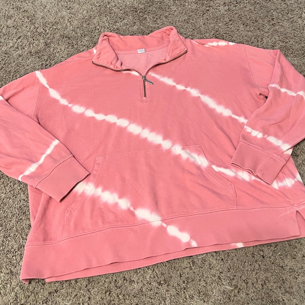Pink & White Tie Dye Quarter Zip Pullover